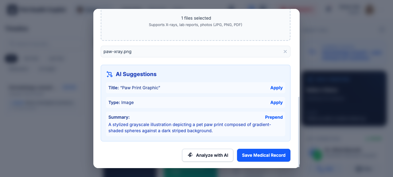 Image-analysis result view — F-5 app screenshot